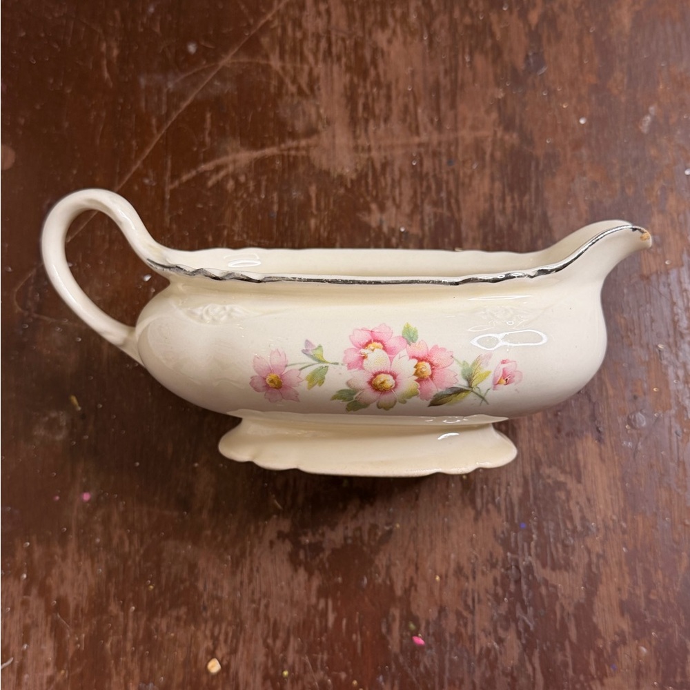 Vintage Homer Laughlin Pink Floral Virginia Rose China - GRAVY BOAT